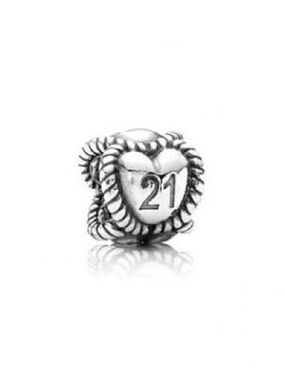 Pandora Silver '21' Birthday Heart Rope Charm